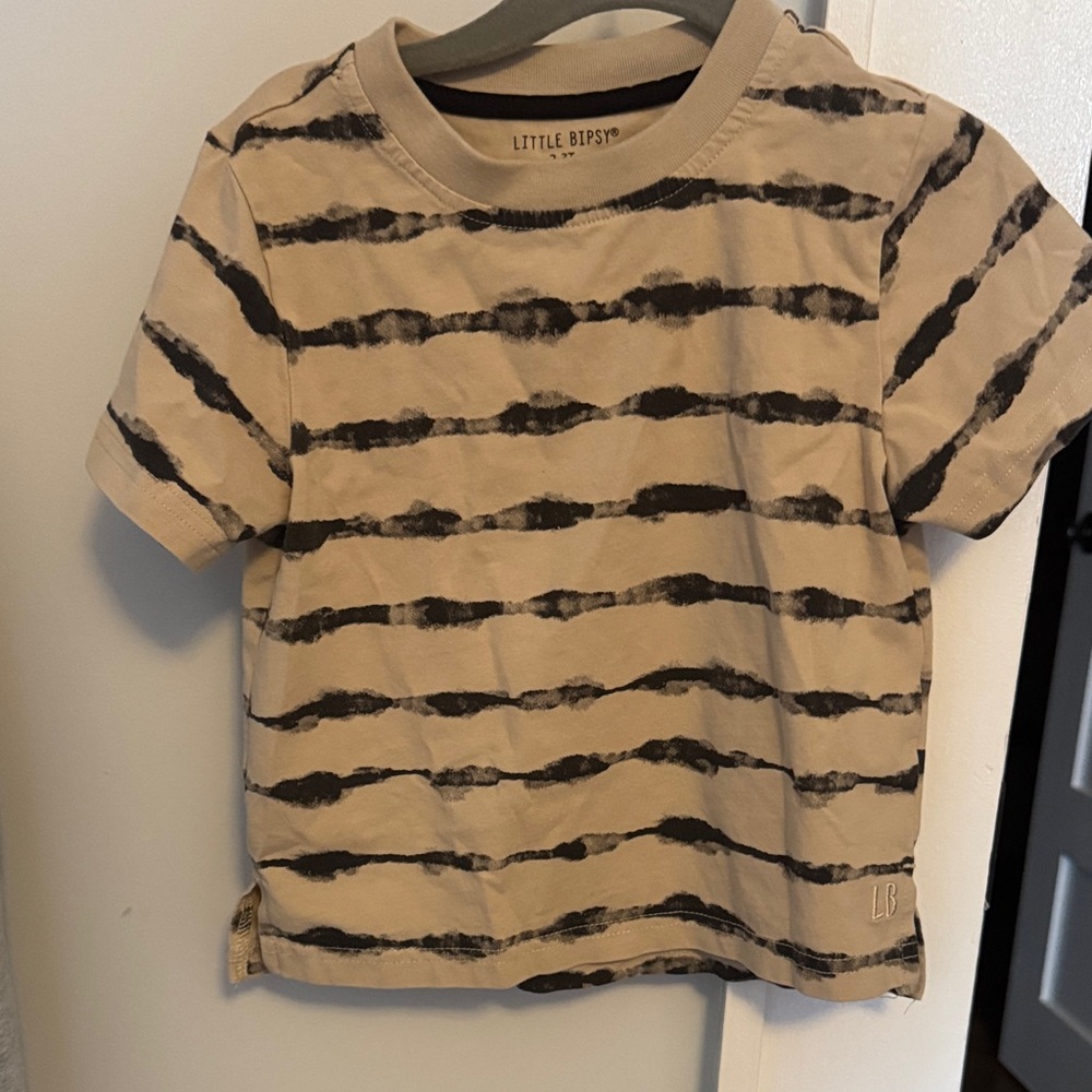 Little Bipsy Beige and Black Striped Tee 2T-3T